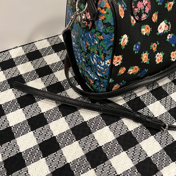 Coach Mini Bennett Black Satchel In Floral Mix Pattern Crossbody Silver Hardware - Picture 5 of 13